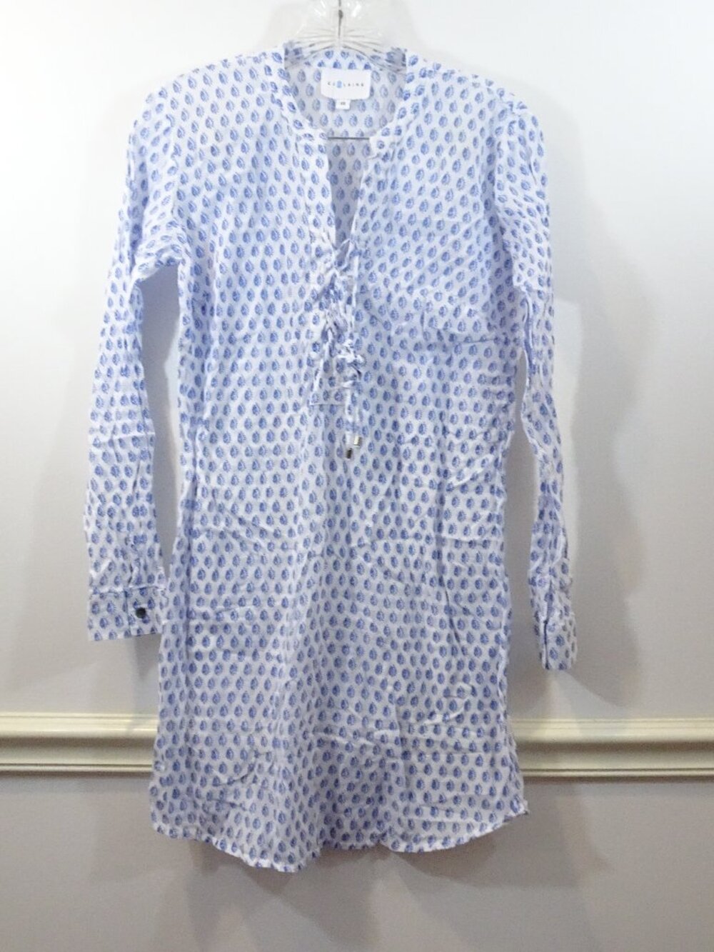 CJ Laing Blue Cotton Gauze Blouse Top Tunic Coverup Size S Sheer Coastal